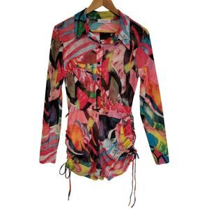 NWT Colorful Mesh Romper Beachy Maximalist Dopamine Artsy Sheer Summer Size L